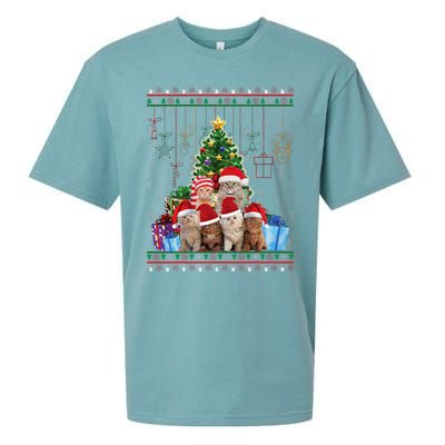 Cat Christmas Funny Ugly Merry Gift Sueded Cloud Jersey T-Shirt