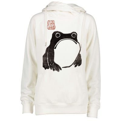 Cute Cottagecore Frog Grumpy Japanese Frog Womens Funnel Neck Pullover Hood