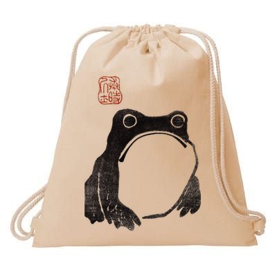 Cute Cottagecore Frog Grumpy Japanese Frog Drawstring Bag