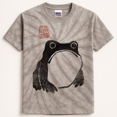 Cute Cottagecore Frog Grumpy Japanese Frog Kids Tie-Dye T-Shirt