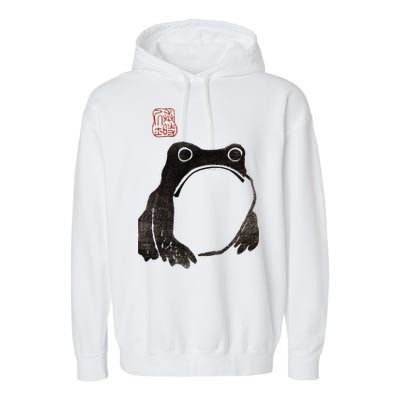 Cute Cottagecore Frog Grumpy Japanese Frog Garment-Dyed Fleece Hoodie