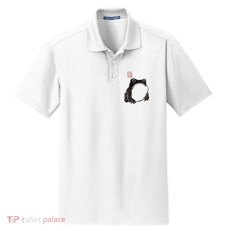 Cute Cottagecore Frog Grumpy Japanese Frog Dry Zone Grid Polo