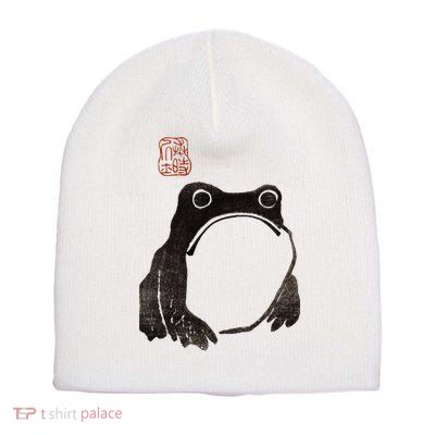 Cute Cottagecore Frog Grumpy Japanese Frog Short Acrylic Beanie
