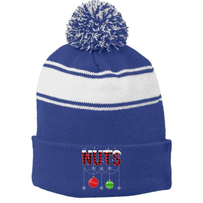 ChestNuts Christmas Funny Matching Couple Outfit Nuts Stripe Pom Pom Beanie