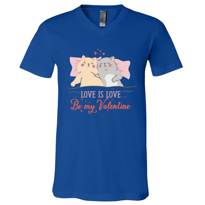 Cat Couple Funny Gift Love Is Love Funny Gift Valentine's Day Gift V-Neck T-Shirt