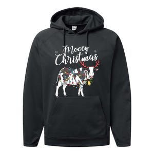 Cow Christmas Funny Mooey Xmas Lights Performance Fleece Hoodie