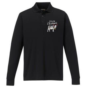 Cow Christmas Funny Mooey Xmas Lights Performance Long Sleeve Polo