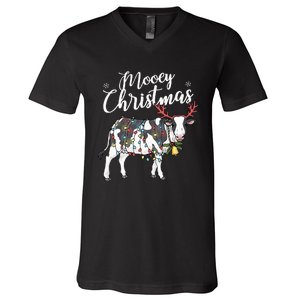 Cow Christmas Funny Mooey Xmas Lights V-Neck T-Shirt