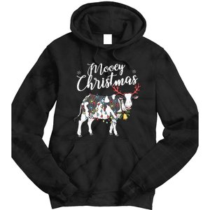 Cow Christmas Funny Mooey Xmas Lights Tie Dye Hoodie