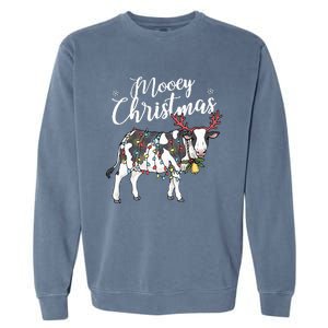 Cow Christmas Funny Mooey Xmas Lights Garment-Dyed Sweatshirt