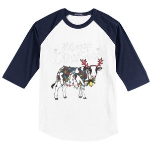 Cow Christmas Funny Mooey Xmas Lights Baseball Sleeve Shirt