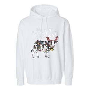 Cow Christmas Funny Mooey Xmas Lights Garment-Dyed Fleece Hoodie