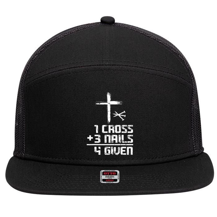 Christian Cross Faith 1 Cross 3 Nails 4 Given 7 Panel Mesh Trucker Snapback Hat