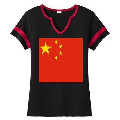 China Country Flag Ladies Halftime Notch Neck Tee