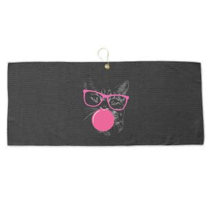 Cute Cat Face Eating Gum And Makes A Bubble Funny Cat Large Microfiber Waffle Golf Towel