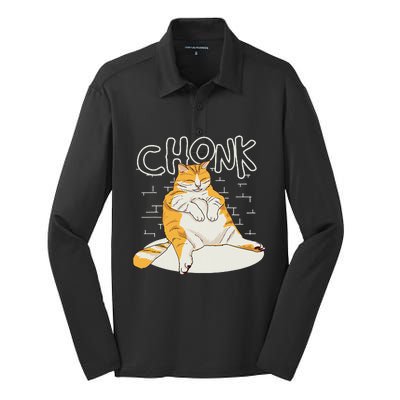 Chonker Cat Fat Cat Chonk Scale Chonky Meme Silk Touch Performance Long Sleeve Polo