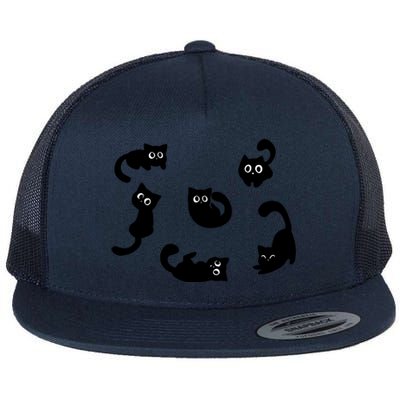 Cute Cat Funny Black Cat For Cat Lovers Cat Mom Flat Bill Trucker Hat