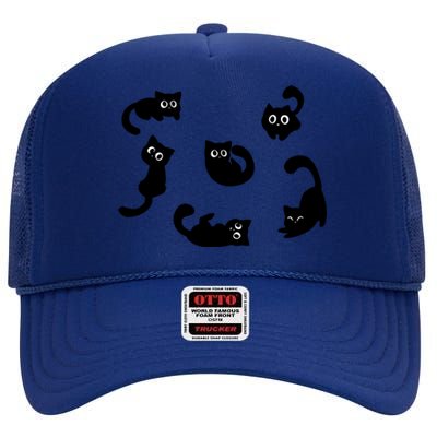 Cute Cat Funny Black Cat For Cat Lovers Cat Mom High Crown Mesh Back Trucker Hat