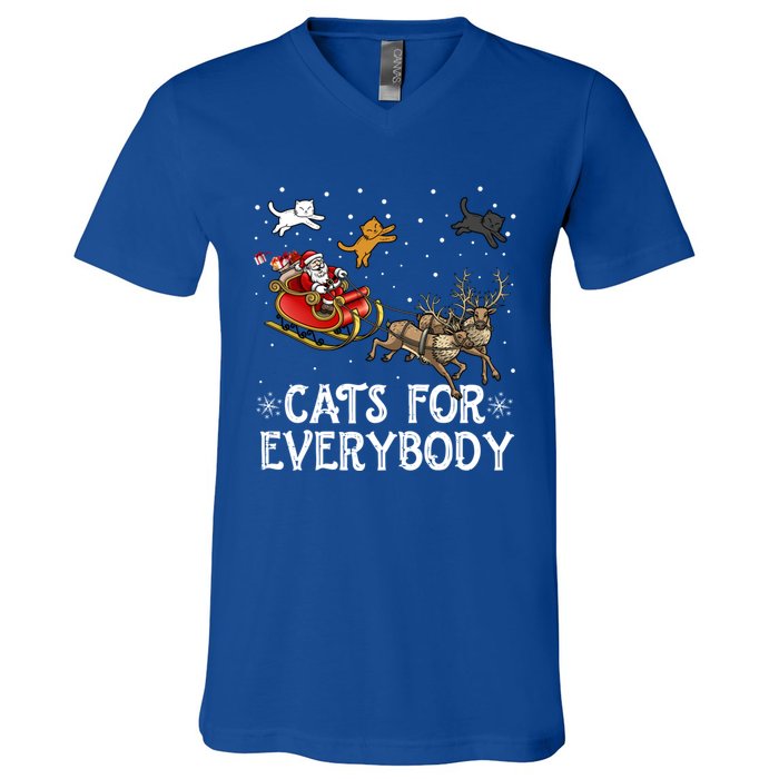 Christmas Cats For Everybody Funny Xmas Santa Gift V-Neck T-Shirt