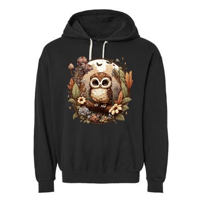 Cute Cottagecore Floral Owl Aesthetic Graphic Garment-Dyed Fleece Hoodie