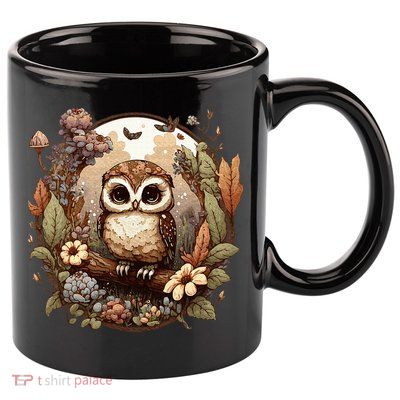 Cute Cottagecore Floral Owl Aesthetic Graphic 11oz C Handle Ceramic Mug
