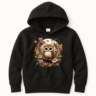 Cute Cottagecore Floral Owl Aesthetic Graphic Kids Hoodie