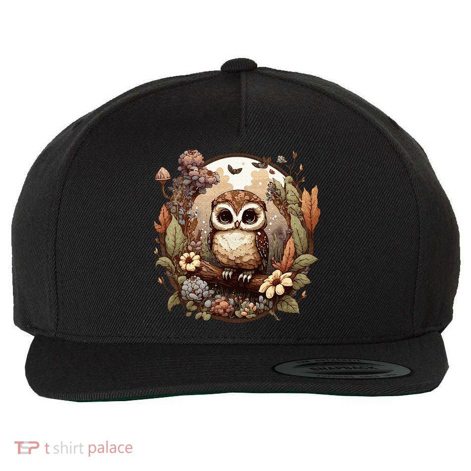 Cute Cottagecore Floral Owl Aesthetic Graphic Wool Snapback Cap