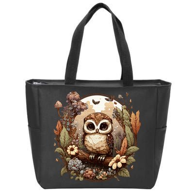 Cute Cottagecore Floral Owl Aesthetic Graphic Zip Tote Bag