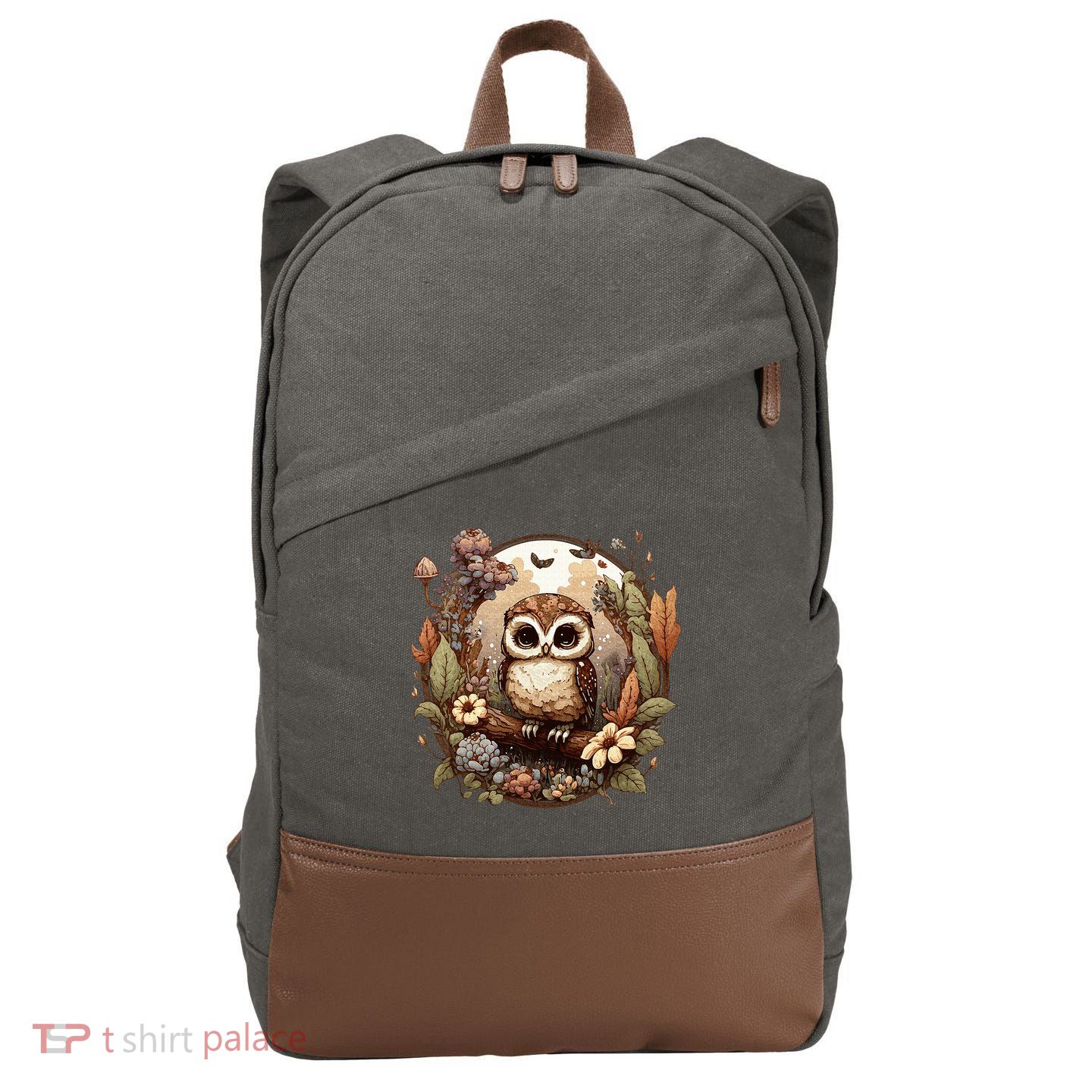 Cute Cottagecore Floral Owl Aesthetic Graphic Cotton Canvas Backpack