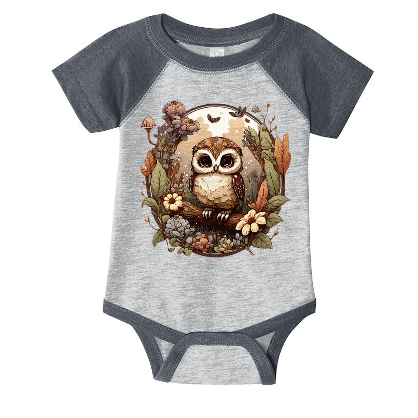 Cute Cottagecore Floral Owl Aesthetic Graphic Infant Baby Jersey Bodysuit