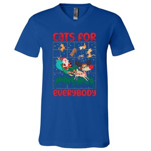 Christmas Cats For Everybody Santa Claus Xmas Cat Lover Gift V-Neck T-Shirt