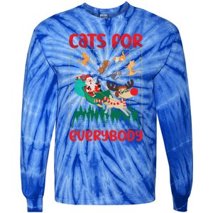 Christmas Cats For Everybody Santa Claus Xmas Cat Lover Gift Tie-Dye Long Sleeve Shirt