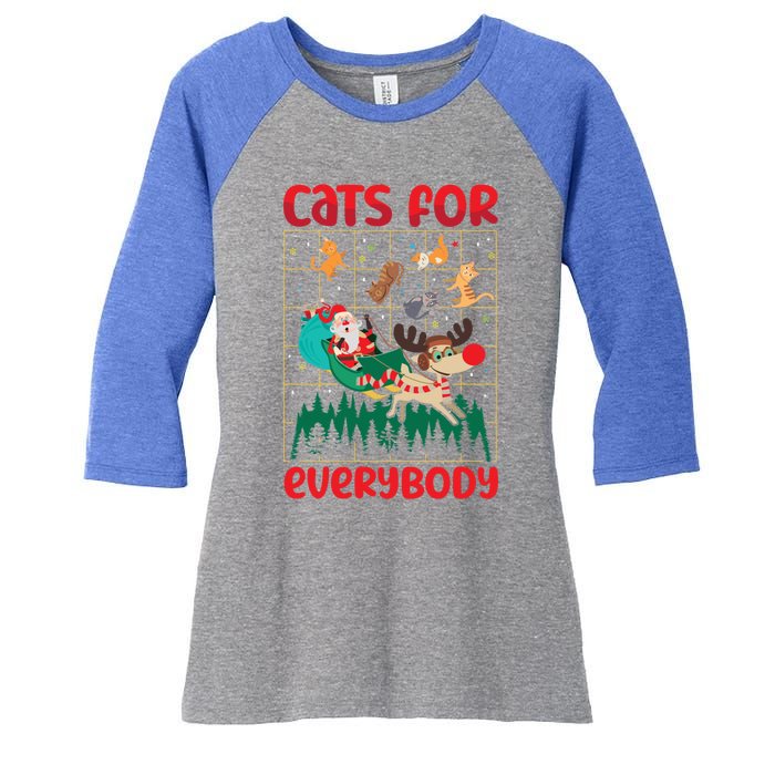 Christmas Cats For Everybody Santa Claus Xmas Cat Lover Gift Women's Tri-Blend 3/4-Sleeve Raglan Shirt