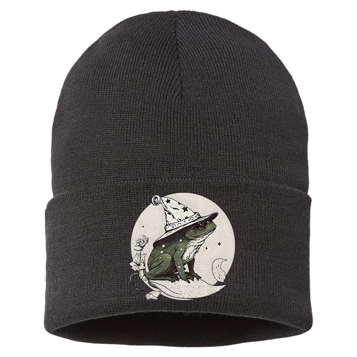 Cute Cottagecore Frog Wizard Hat Aesthetic Dark Moon Sustainable Knit Beanie