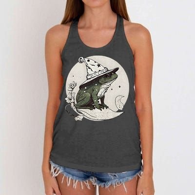 Cute Cottagecore Frog Wizard Hat Aesthetic Dark Moon Women's Knotted Racerback Tank