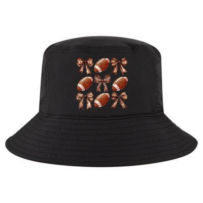 Cheer Coquette Football Bow Football For Women Girl Gift Cool Comfort Performance Bucket Hat