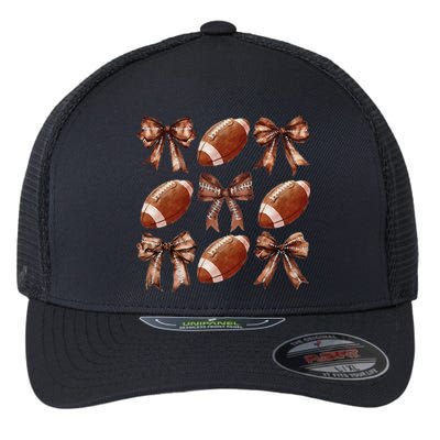 Cheer Coquette Football Bow Football For Women Girl Gift Flexfit Unipanel Trucker Cap