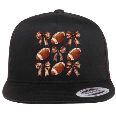 Cheer Coquette Football Bow Football For Women Girl Gift Flat Bill Trucker Hat