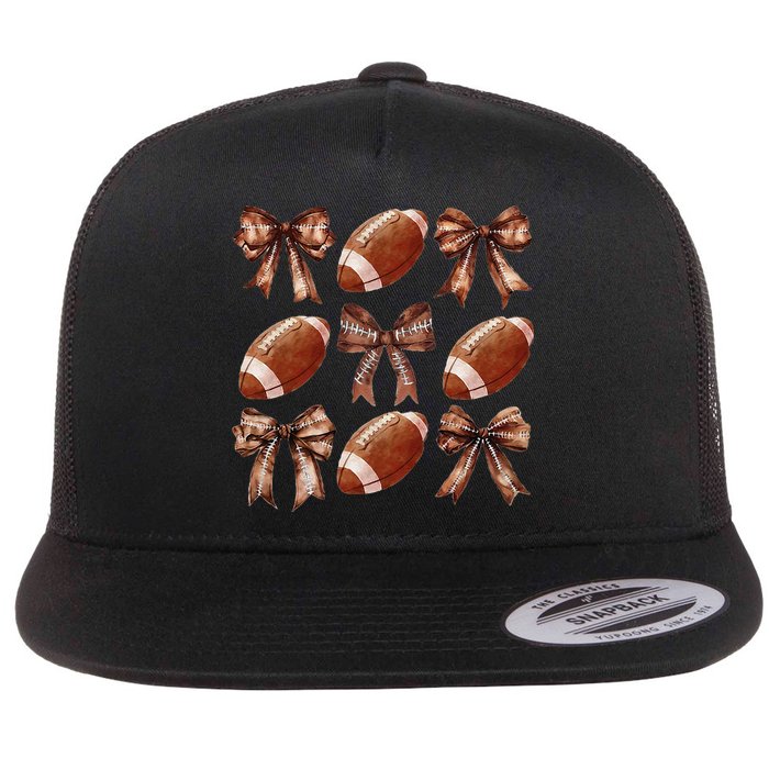 Cheer Coquette Football Bow Football For Women Girl Gift Flat Bill Trucker Hat