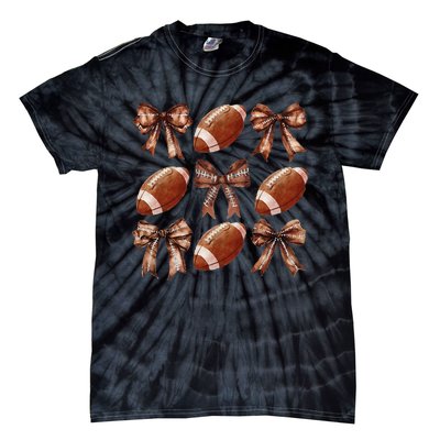 Cheer Coquette Football Bow Football For Women Girl Gift Tie-Dye T-Shirt