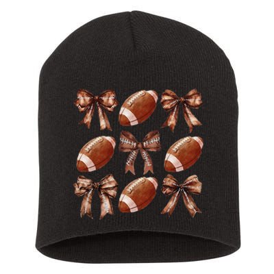 Cheer Coquette Football Bow Football For Women Girl Gift Short Acrylic Beanie