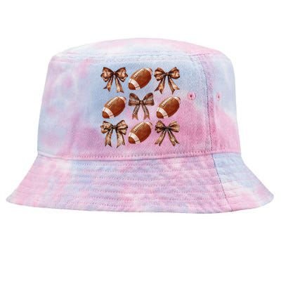 Cheer Coquette Football Bow Football For Women Girl Gift Tie-Dyed Bucket Hat