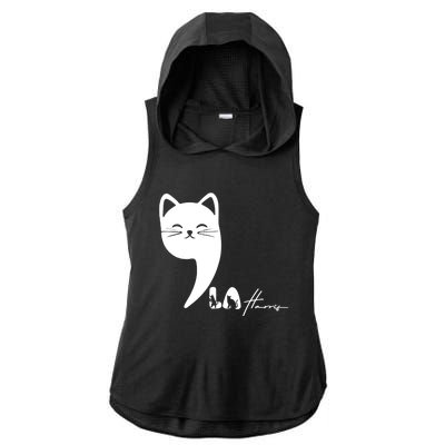 Cute Commala Funny Cat Comma La Ladies PosiCharge Tri-Blend Wicking Draft Hoodie Tank