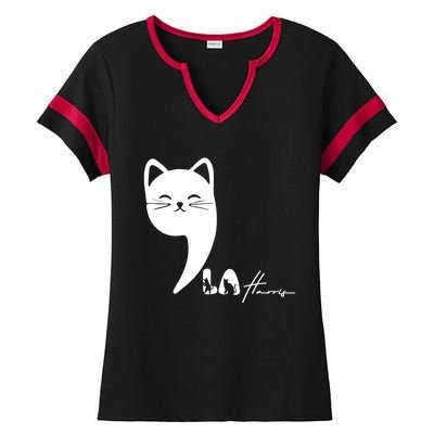 Cute Commala Funny Cat Comma La Ladies Halftime Notch Neck Tee