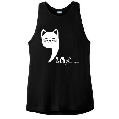 Cute Commala Funny Cat Comma La Ladies PosiCharge Tri-Blend Wicking Tank