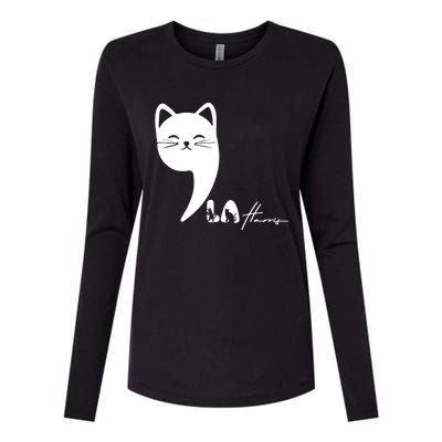 Cute Commala Funny Cat Comma La Womens Cotton Relaxed Long Sleeve T-Shirt