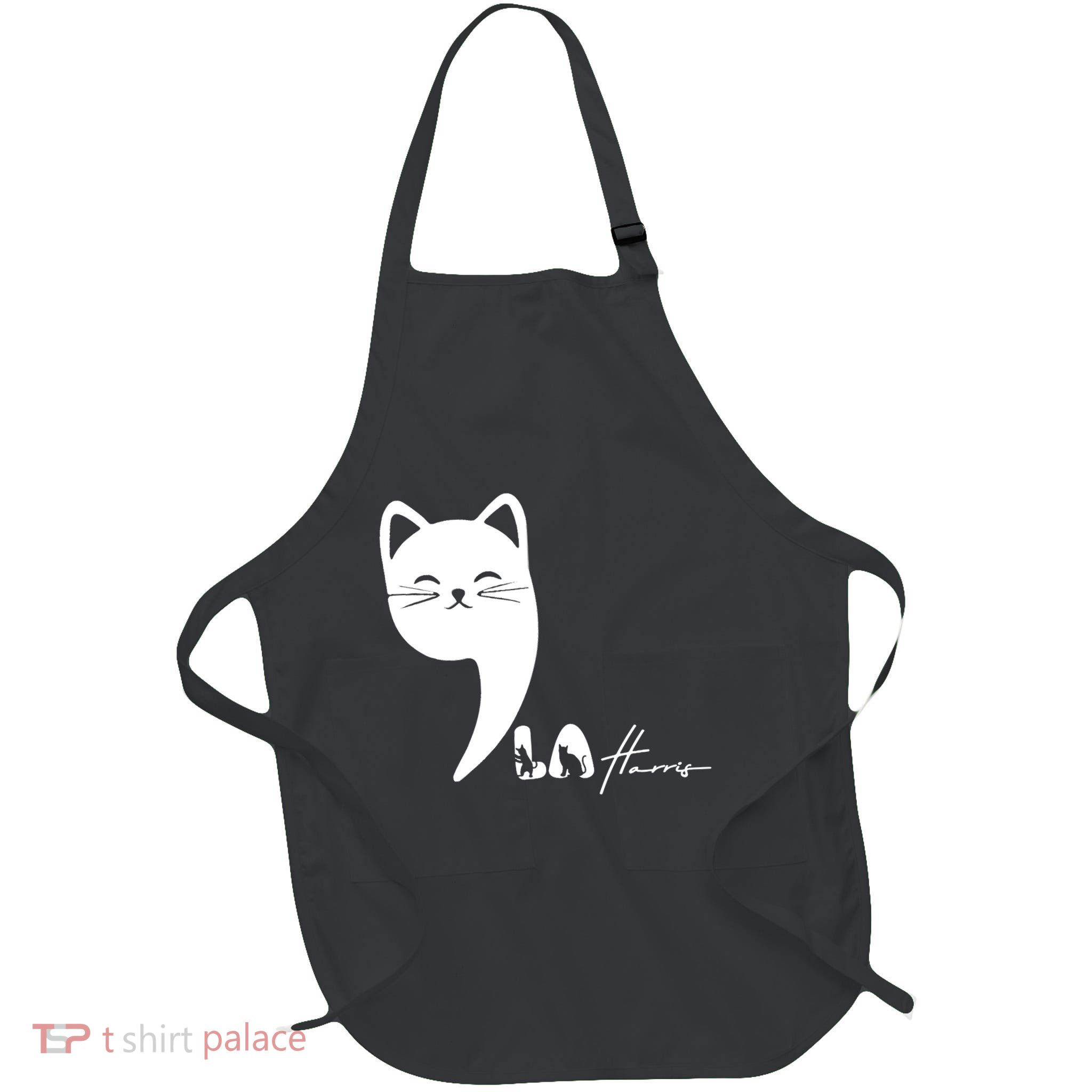 Cute Commala Funny Cat Comma La Full-Length Apron With Pockets