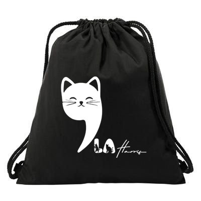 Cute Commala Funny Cat Comma La Drawstring Bag