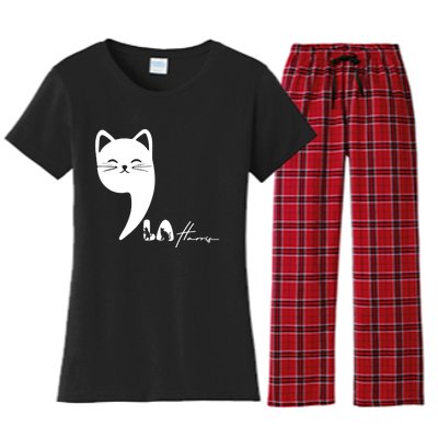 Cute Commala Funny Cat Comma La Women's Flannel Pajama Set