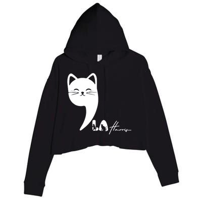 Cute Commala Funny Cat Comma La Crop Fleece Hoodie